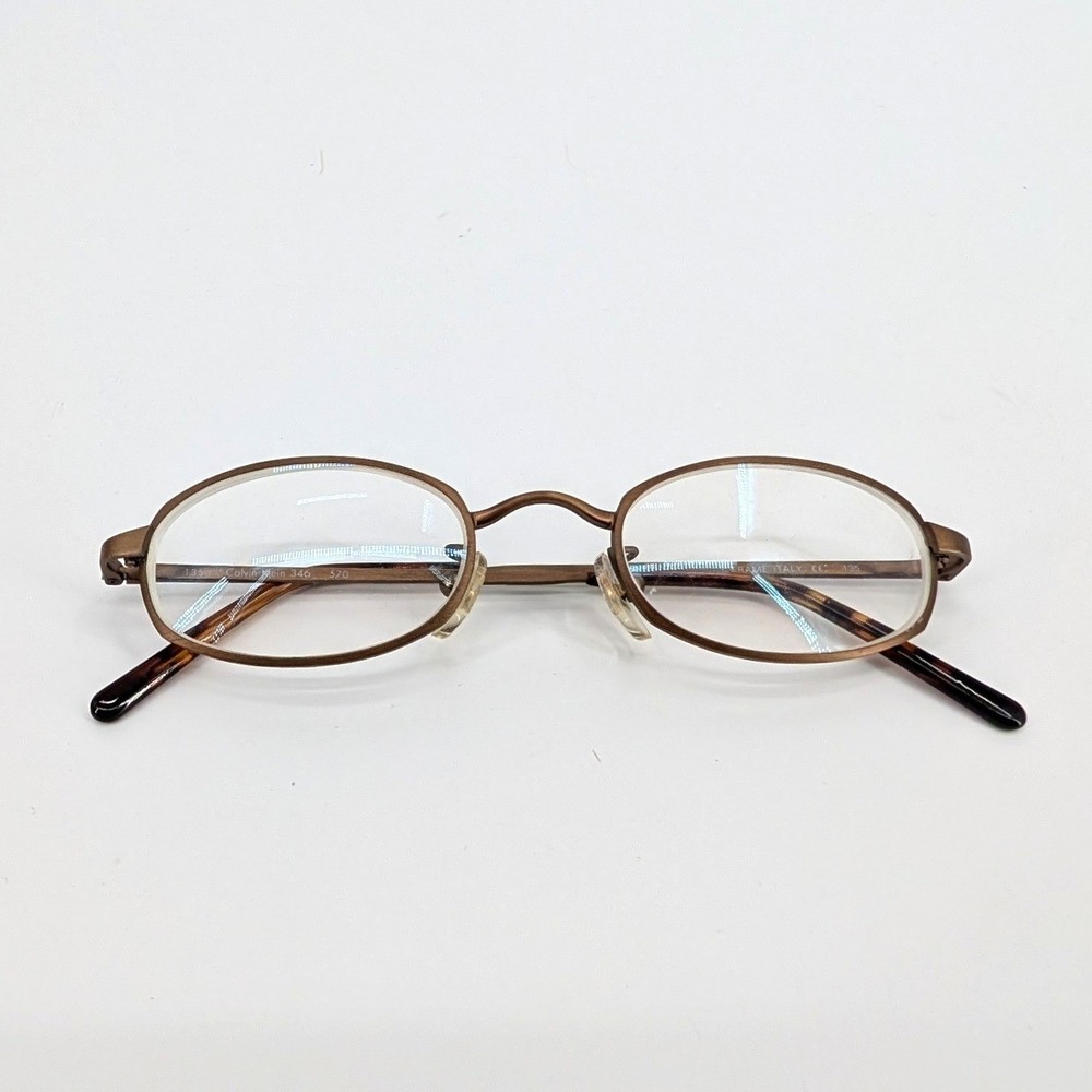 Calvin Klein‎ 346 Oval Metal Eyeglasses Bronze Y2K 90s Italian Made 46-21-135 - Picture 4 of 7